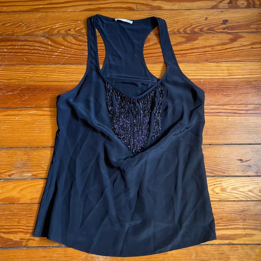 Matty M Black Fringe Racerback Top